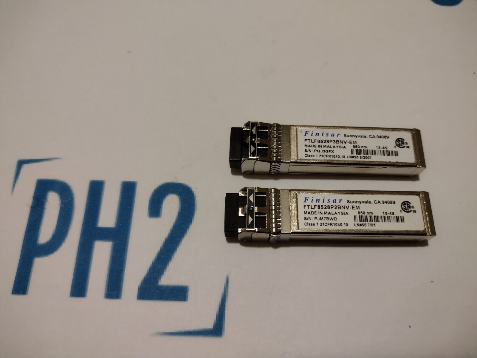 LOT of 2 FINISAR FTLF8528P2BNV-EM FTLF8528P3BNV-EM Fiber Channel 8GB 850nm SFP+
