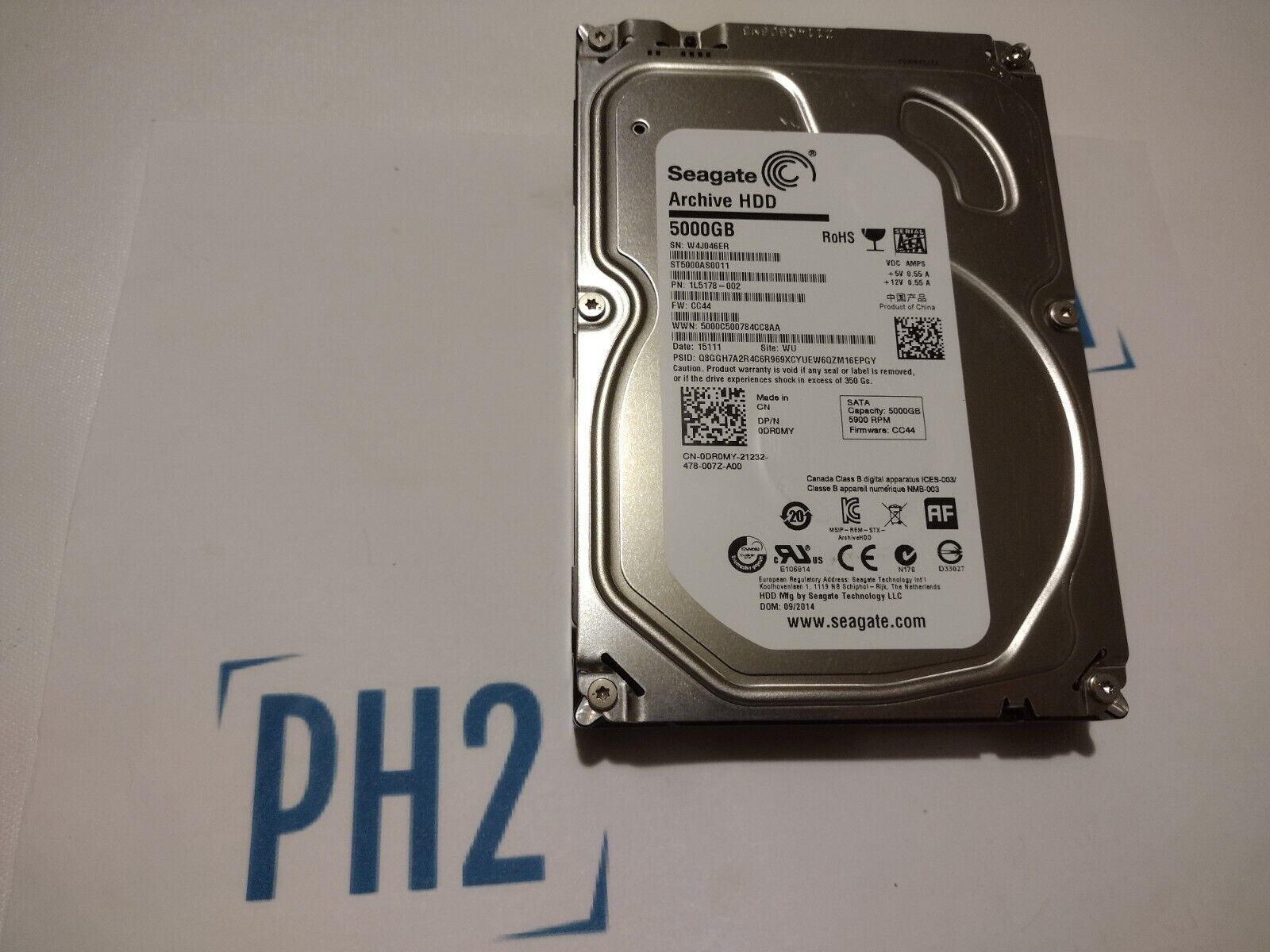 SEAGATE ST5000AS0011 DR0MY 0DR0MY 5TB 5.9K 6G/s SATA 3.5'' Archive HDD NO TRAY