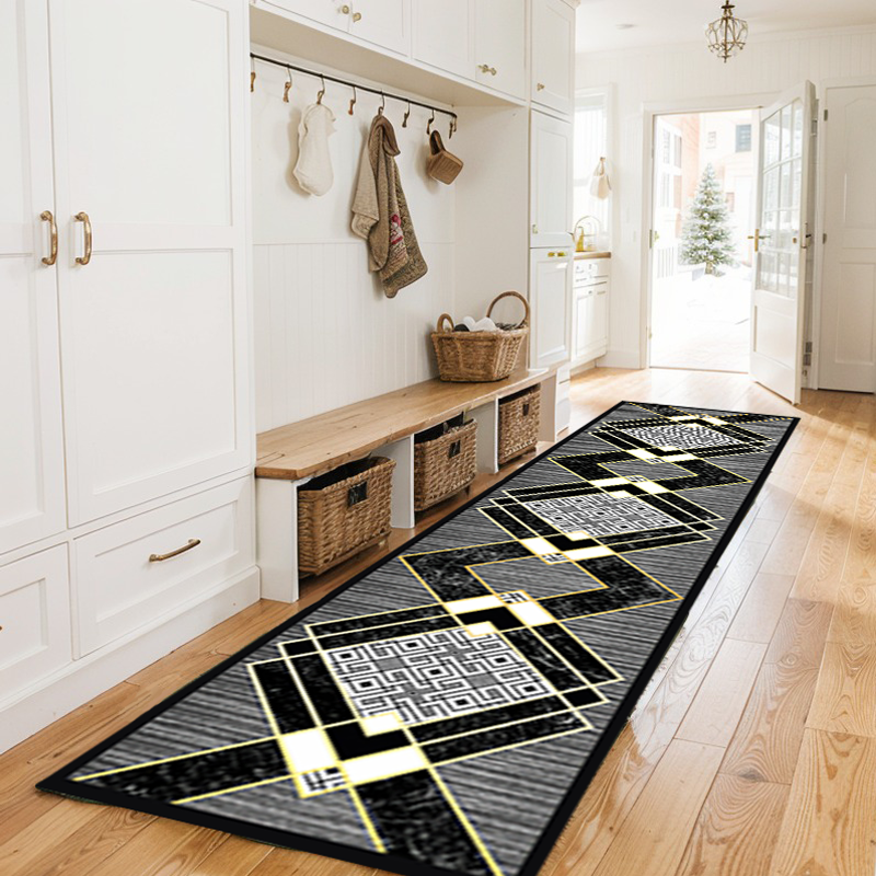 Black simple running carpet non-slip and dirt-resistant machine washable indoor home runner carpet