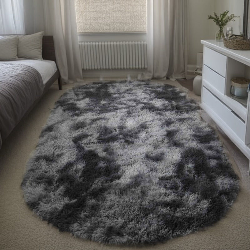 1pc Dark Gray Oval Fluffy Plush Non-slip Carpet 31'' x 62''/ 80x160cm Machine Washable Suitable for Bedrooms, Living Rooms, Cloakrooms, Offices & More living room rug