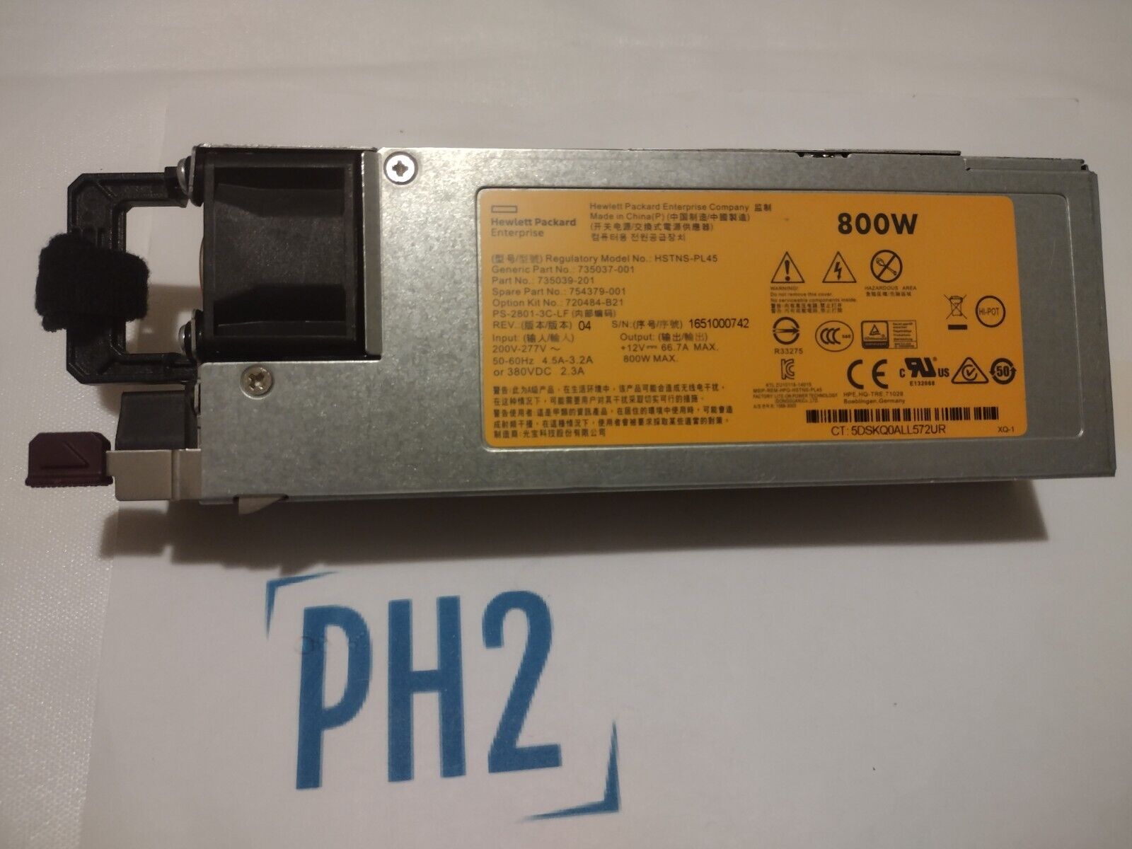 HPE 720484-B21 735039-201 754379-001 200-277V 800W UNIVERSAL HOT-PLUG PSU