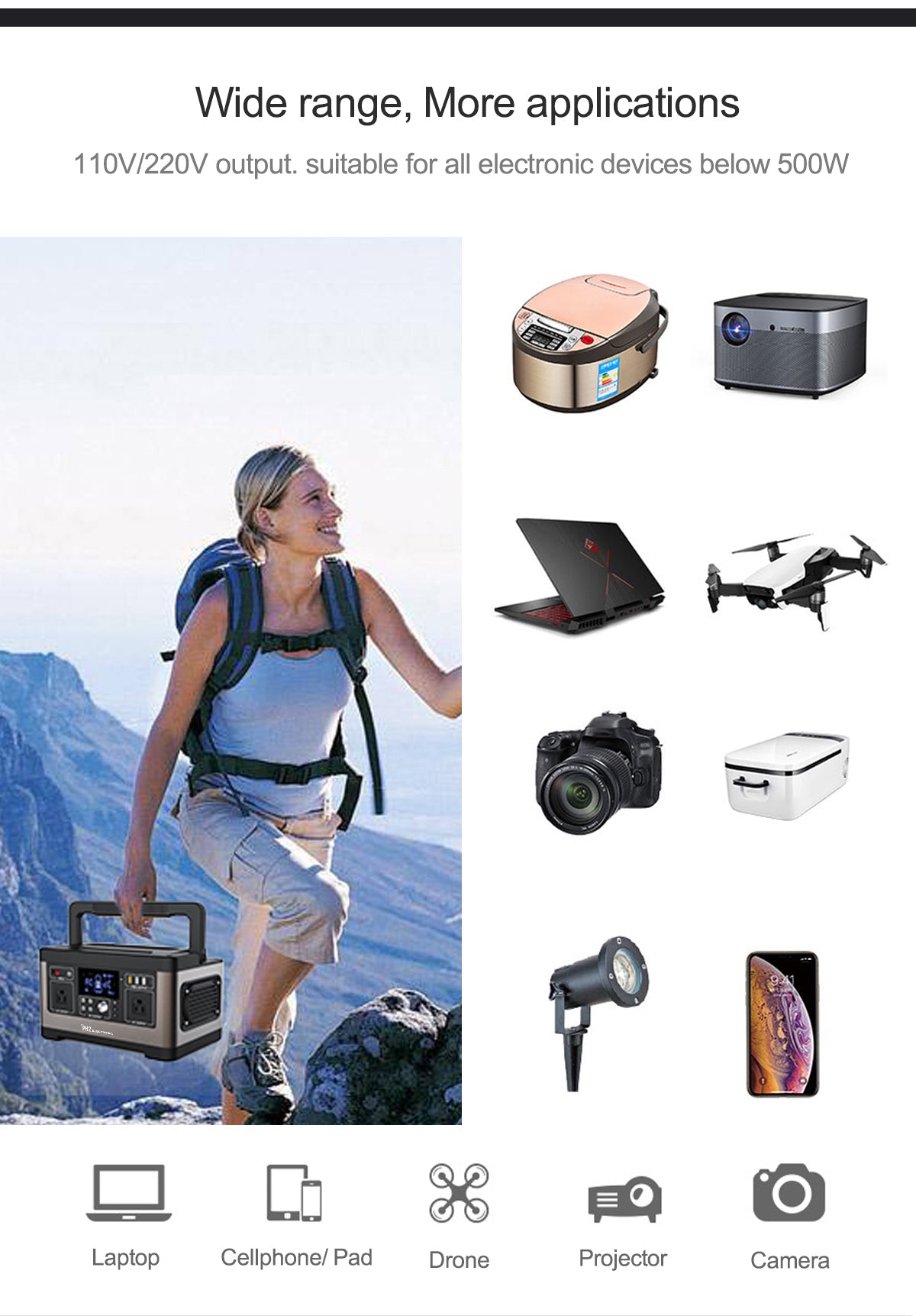 PA5 500W 140400mAh /3.7V/520Wh Portable Power Station Rechargeable Lithium ion battery Solar Power Generator