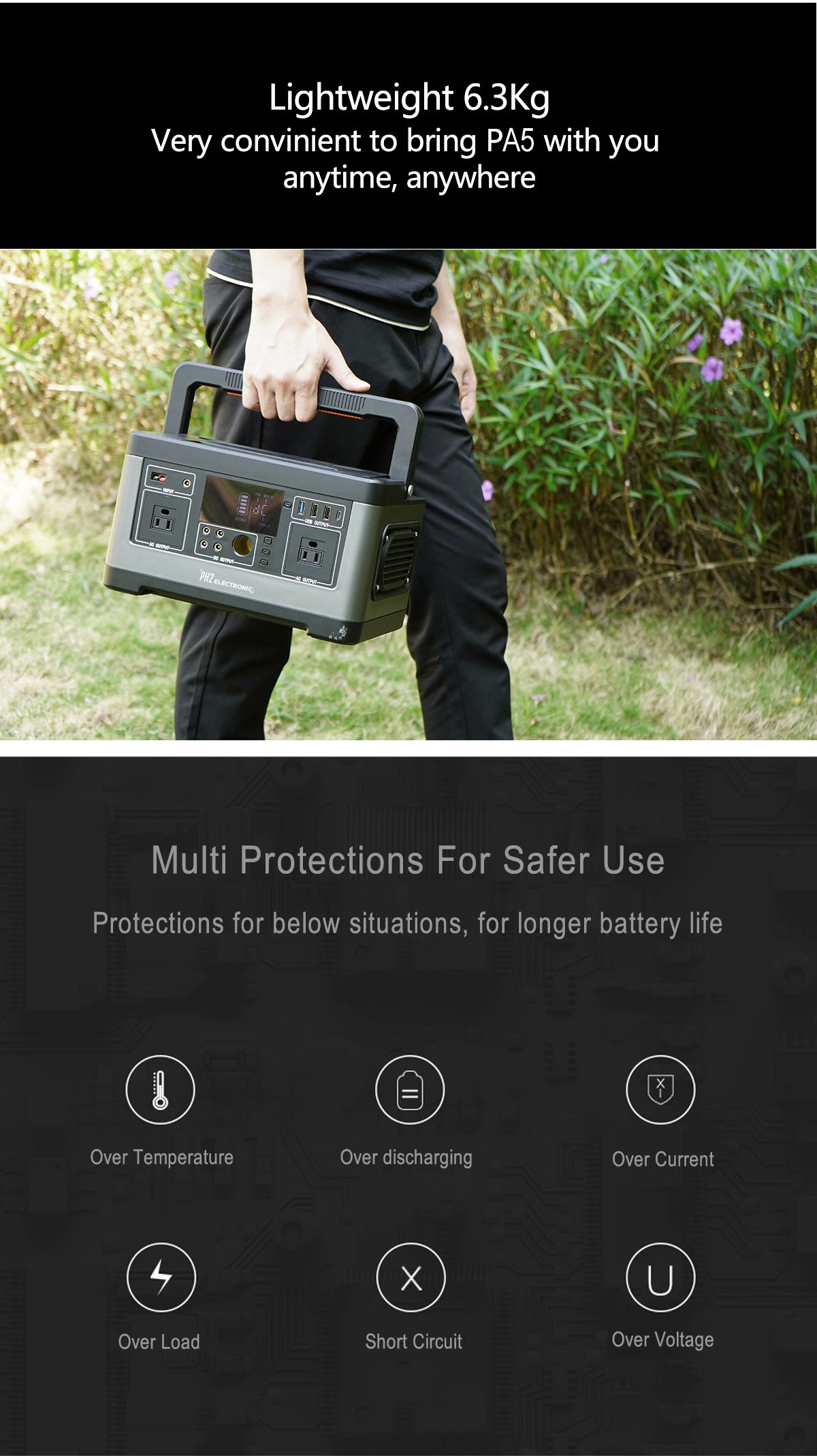 PA5 500W 140400mAh /3.7V/520Wh Portable Power Station Rechargeable Lithium ion battery Solar Power Generator