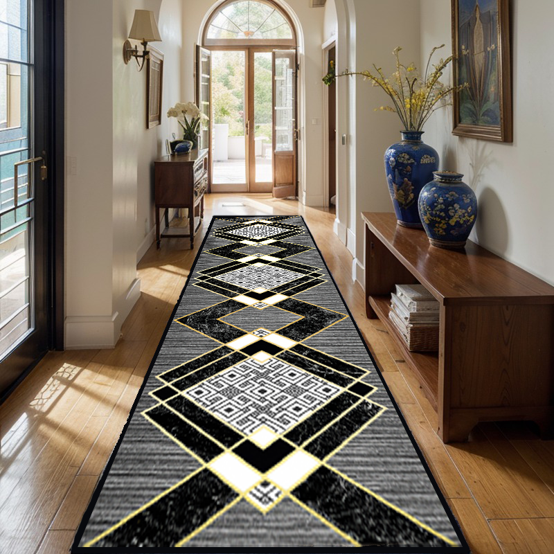 Black simple running carpet non-slip and dirt-resistant machine washable indoor home runner carpet