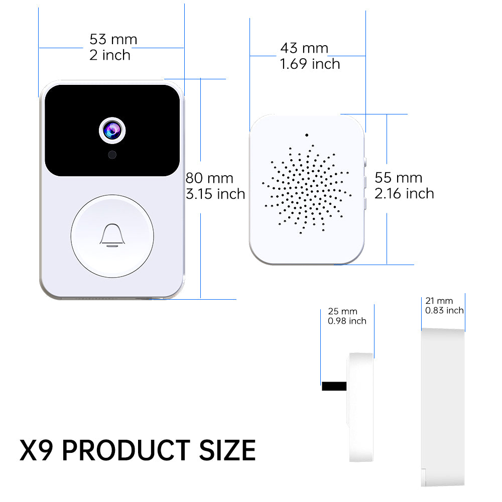 Smart Wi-Fi Video Doorbell X9 480P HD PIR Motion + Wireless Chime + Cloud Save