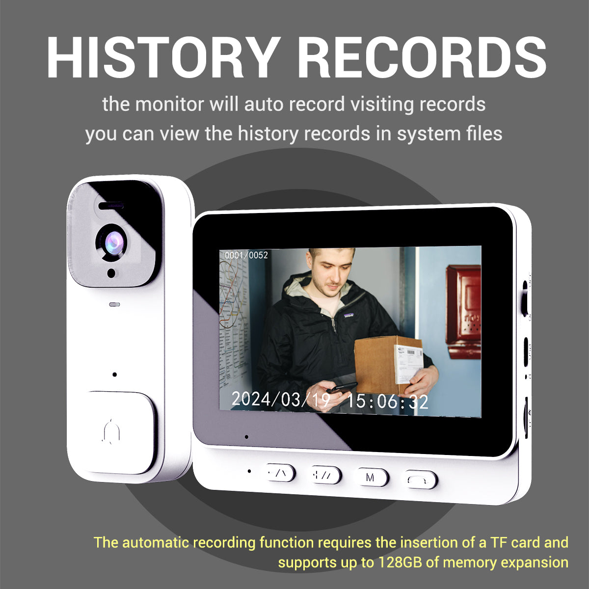 Smart Visual Intercom Video Doorbell PIR Motion Infrared Night Vision + Wireless Chime+Overall device waterproof+WIFI FREE Cloud Save