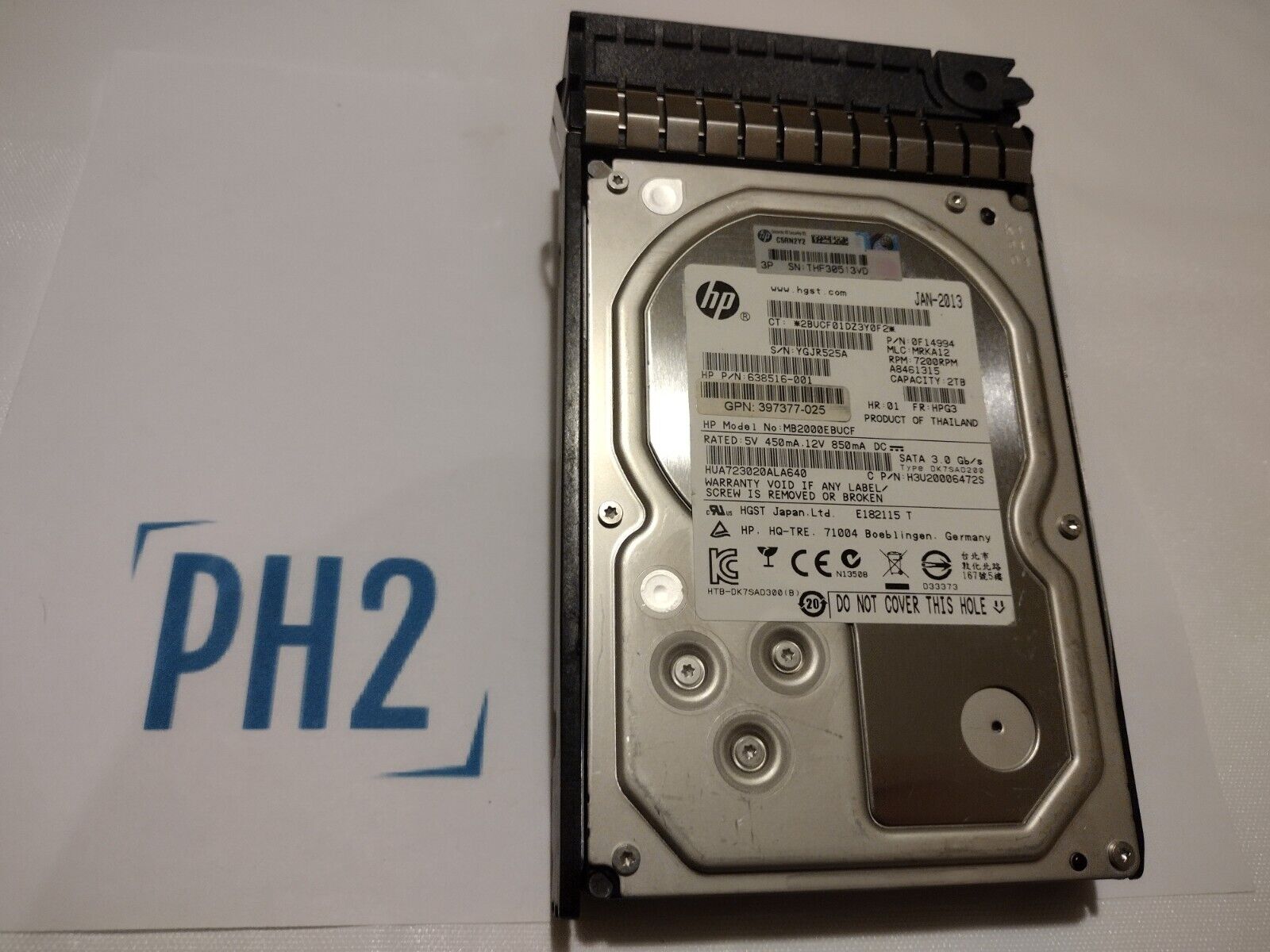 HPE 507632-B21 638516-001 508040-001 ME2000EBUCF HUA723020ALA640-HP 2TB 7.2K 3Gb/s SATA 3.5'' G6/7 TRAY.