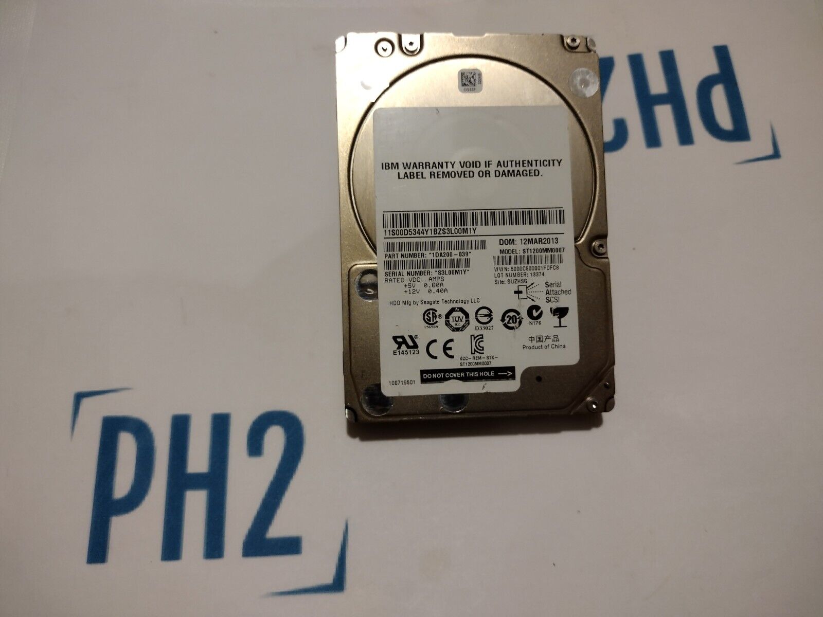 Seagate ST1200MM0007 00D5344 1.2TB 10K RPM 6Gb/s 2.5" SAS ENTERPRISE HDD NO TRAY