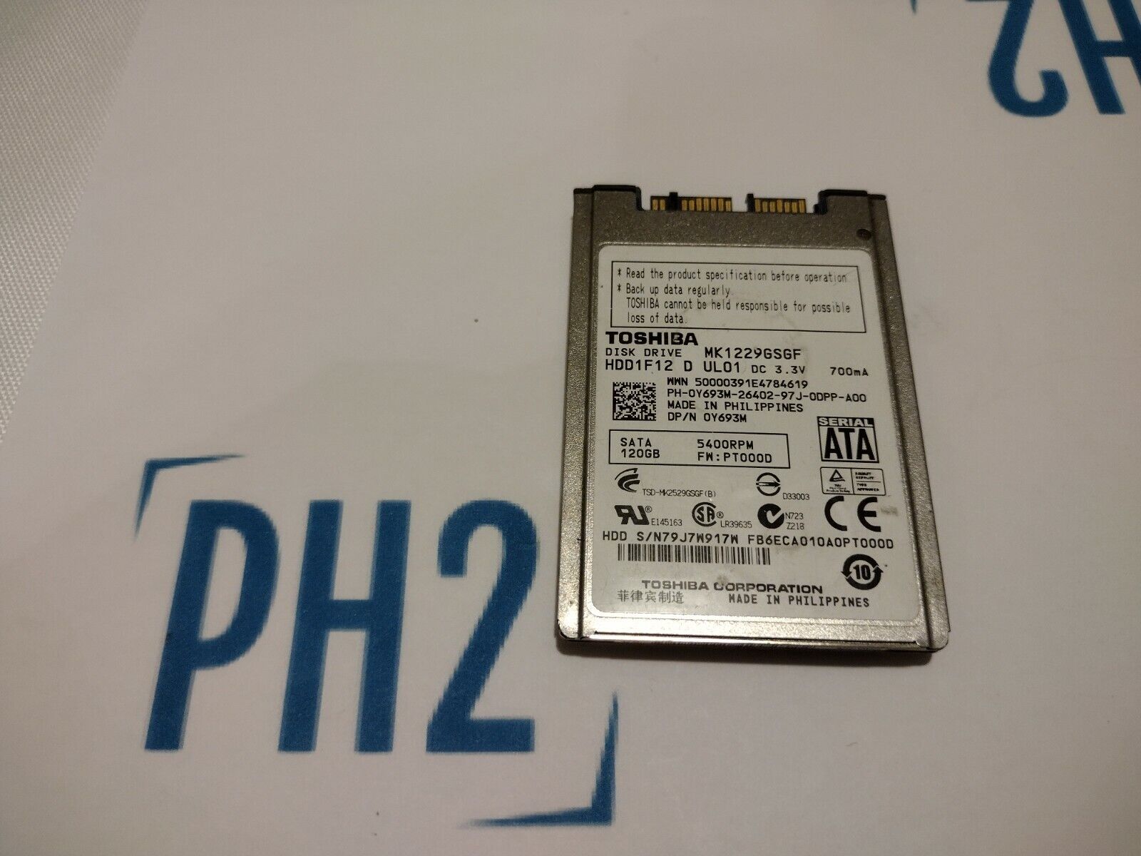DELL MK1229GSGF Y693M 0Y693M Toshiba 120GB 5.4K 1.8" 8mm microSATA Hard Drive