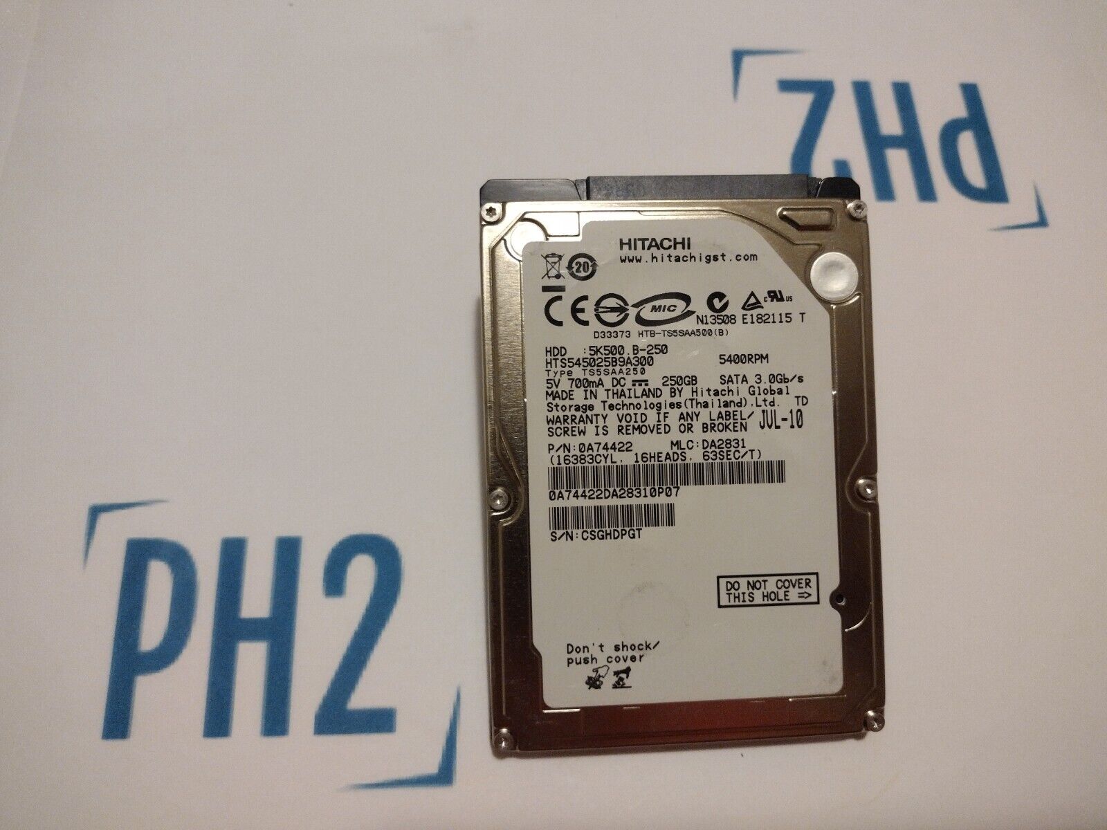 HITACHI HTS545025B9A300 5K500B-250 TS5SAA250 250GB 5.4K 3Gb/s SATA II Laptop HDD