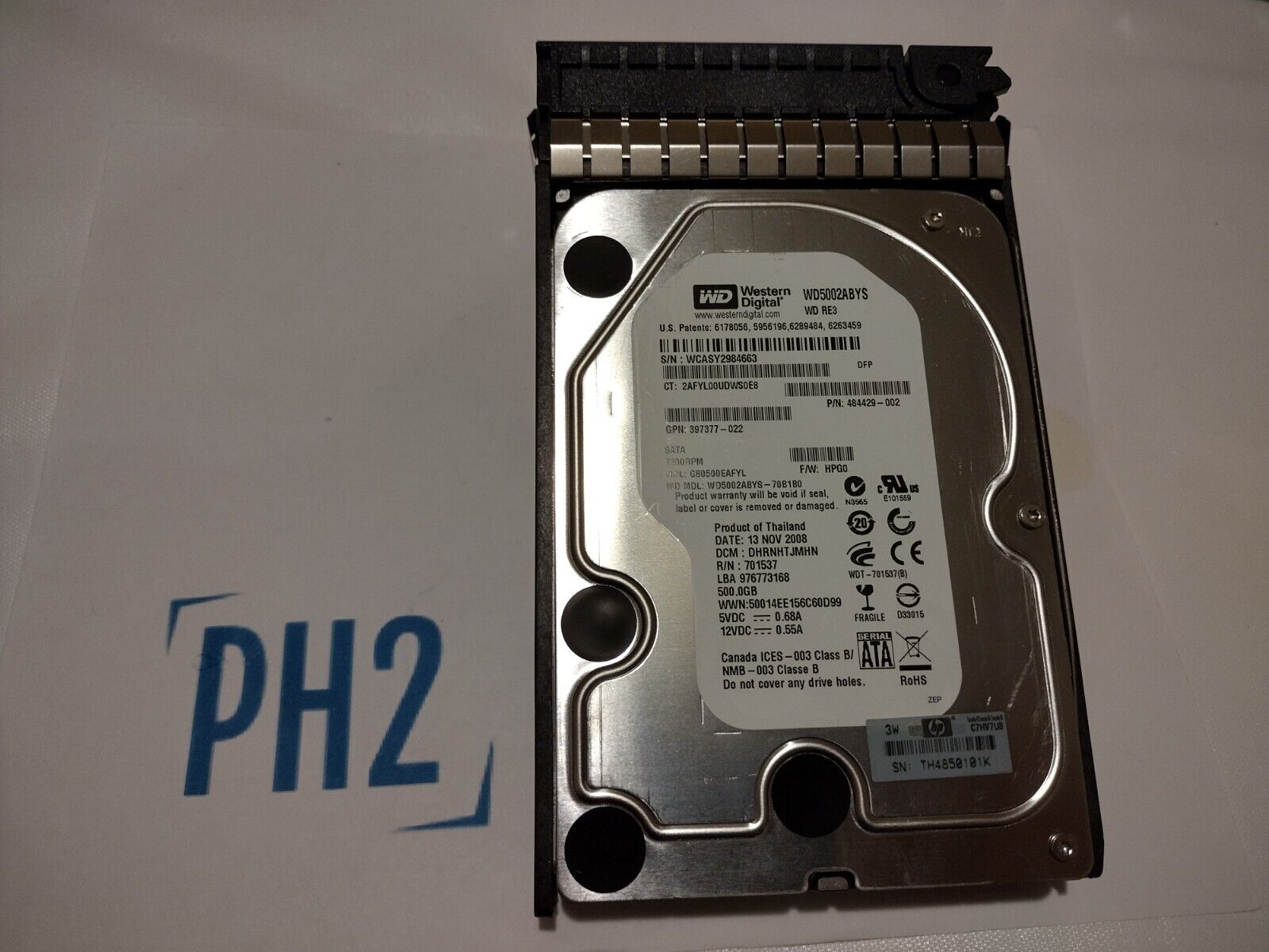HPE 458928-B21 484429-002 459319-001 WD5002ABYS GB0500EAFYL 500GB 7.2K 3Gb/s SATA 3.5'' G6/7