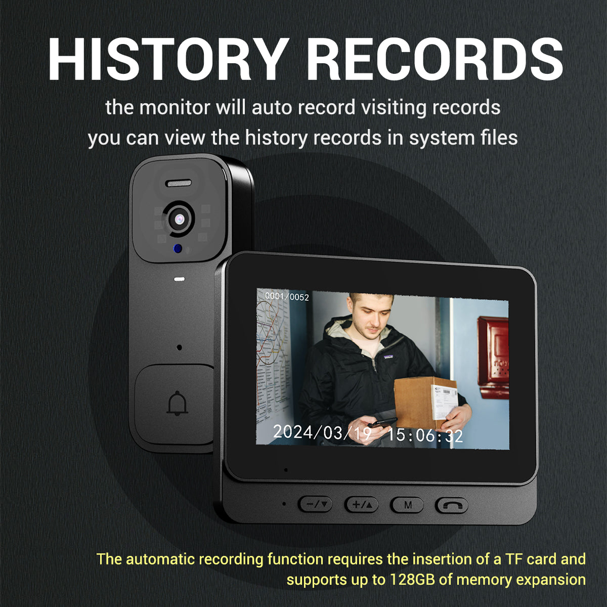 Smart Visual Intercom Video Doorbell PIR Motion Infrared Night Vision + Wireless Chime+Overall device waterproof+WIFI FREE Cloud Save