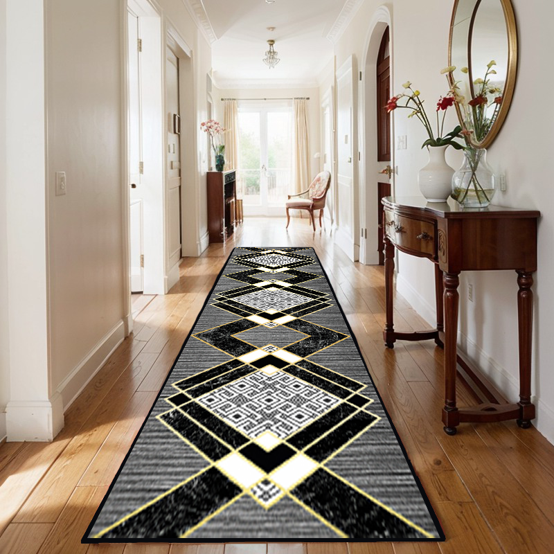 Black simple running carpet non-slip and dirt-resistant machine washable indoor home runner carpet