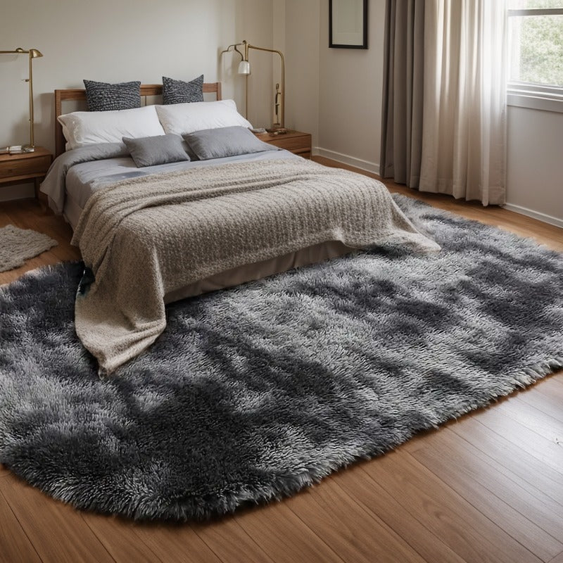 1pc Dark Gray Oval Fluffy Plush Non-slip Carpet 31'' x 62''/ 80x160cm Machine Washable Suitable for Bedrooms, Living Rooms, Cloakrooms, Offices & More living room rug