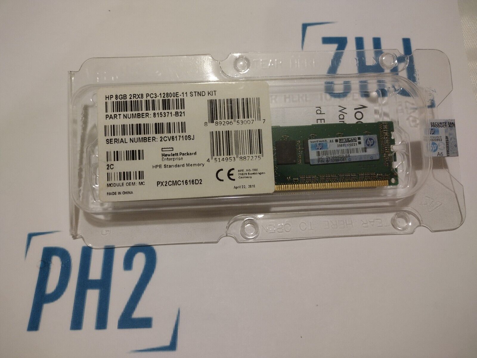 HPE NEW RETAIL 815371-B21 815399-081 8GB 2RX8 PC3-12800E-11 STND KIT NEW