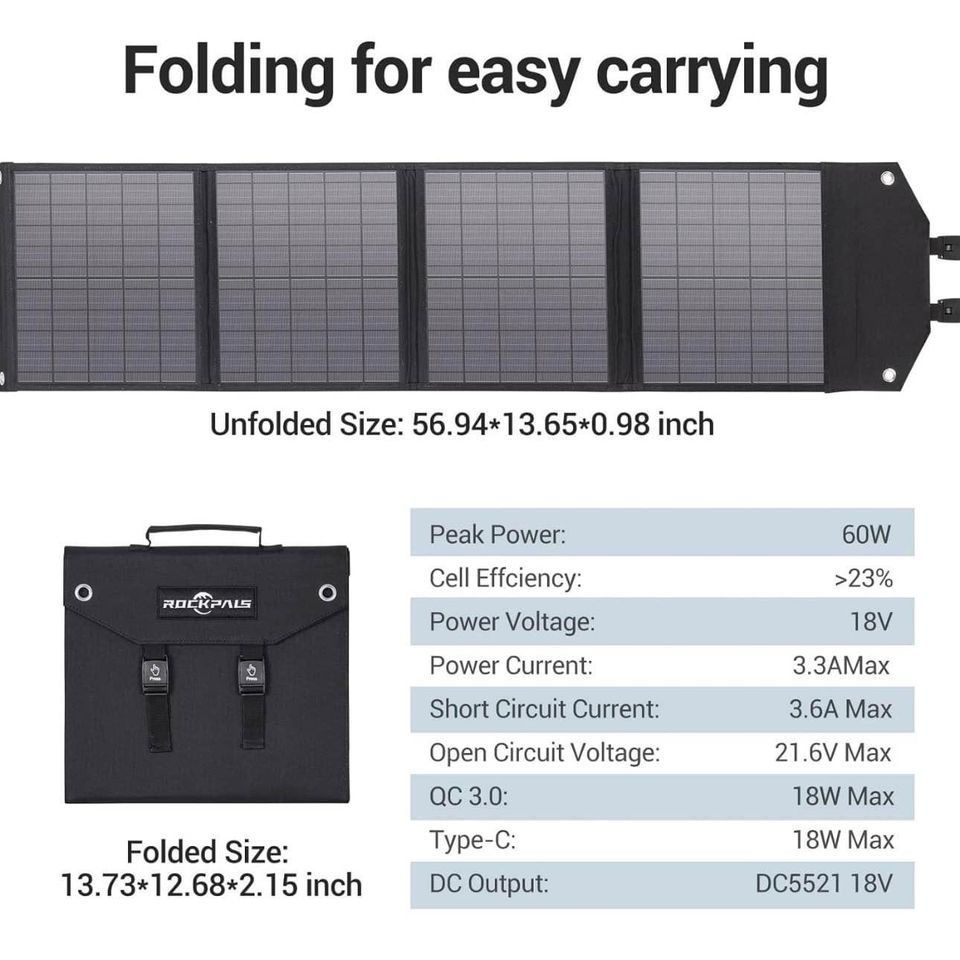 60W Portable Foldable Solar Panel Charger Power Station for Camp/RV/Off Grid/Phone/Tablet MADE FOR SOLAR GENERATORS - Compatible with most solar generator/portable power station on the market.