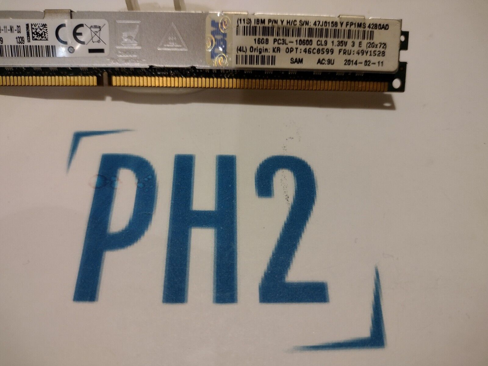 IBM M392B2G70BM0-YH9 47J0158 46C0599 49Y1528 16GB 2RX4 PC3L-10600R