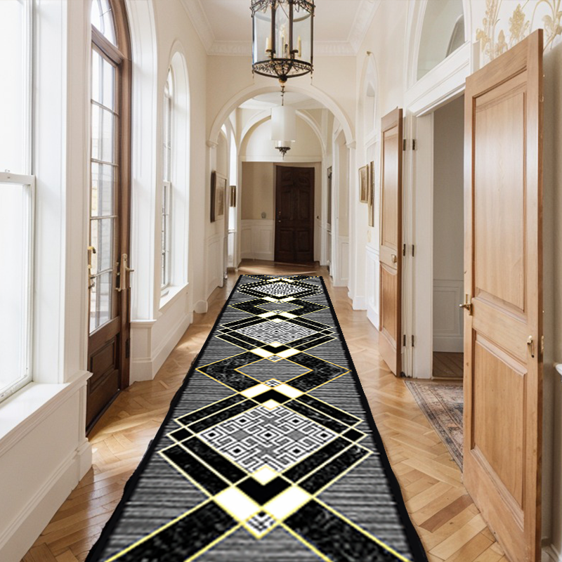 Black simple running carpet non-slip and dirt-resistant machine washable indoor home runner carpet