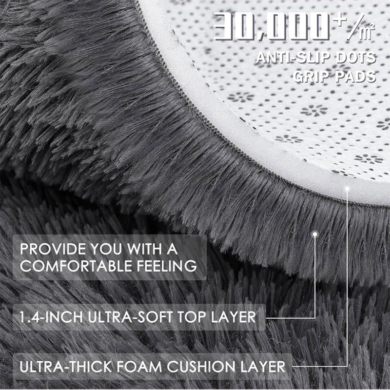 1pc Dark Gray Oval Fluffy Plush Non-slip Carpet 31'' x 62''/ 80x160cm Machine Washable Suitable for Bedrooms, Living Rooms, Cloakrooms, Offices & More living room rug