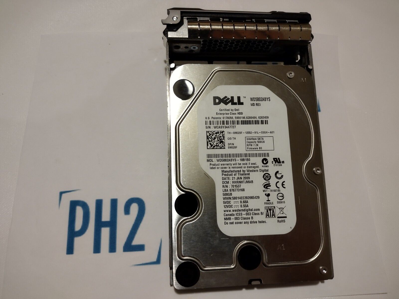 DELL WD5002ABYS M020F 0M020F 500GB 7.2K SATA 3.5'' HDD WITH DELL R TRAY