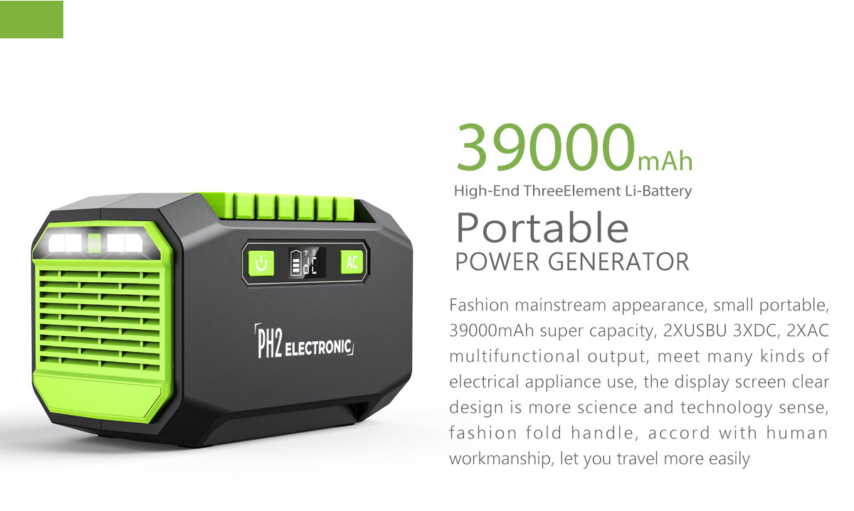 PA1 200W 39000mAh / 3.7V / 145Wh 110V LED Light Portable Solar System Generator Power Station for Home Emergency Outdoor Camp Pure Sine Wave AC Output with 145wh