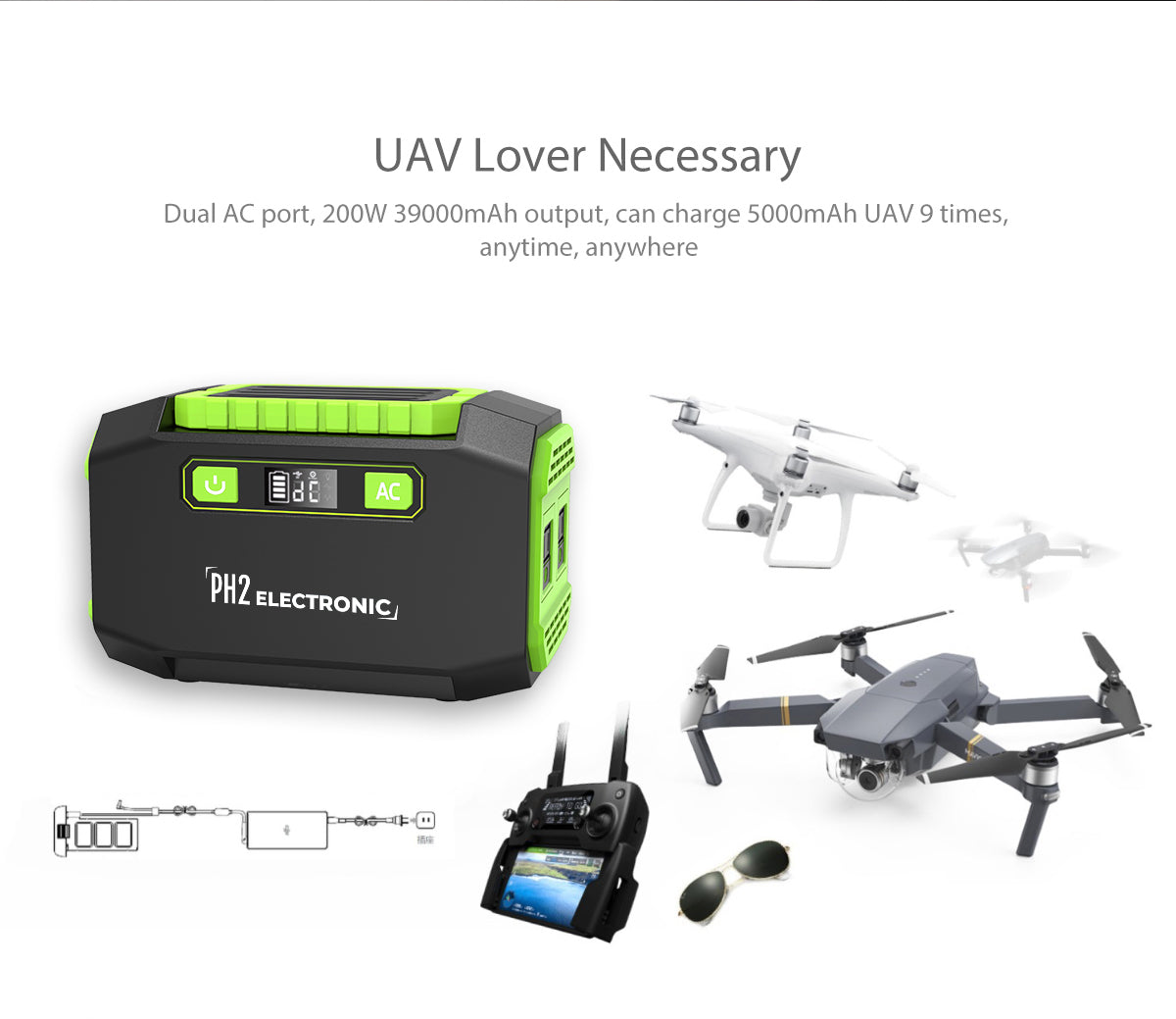 PA1 200W 39000mAh / 3.7V / 145Wh 110V LED Light Portable Solar System Generator Power Station for Home Emergency Outdoor Camp Pure Sine Wave AC Output with 145wh