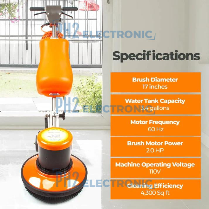 SM420AC 17" Professional Multi-Functional Floor Buffer Scrubber - High Power