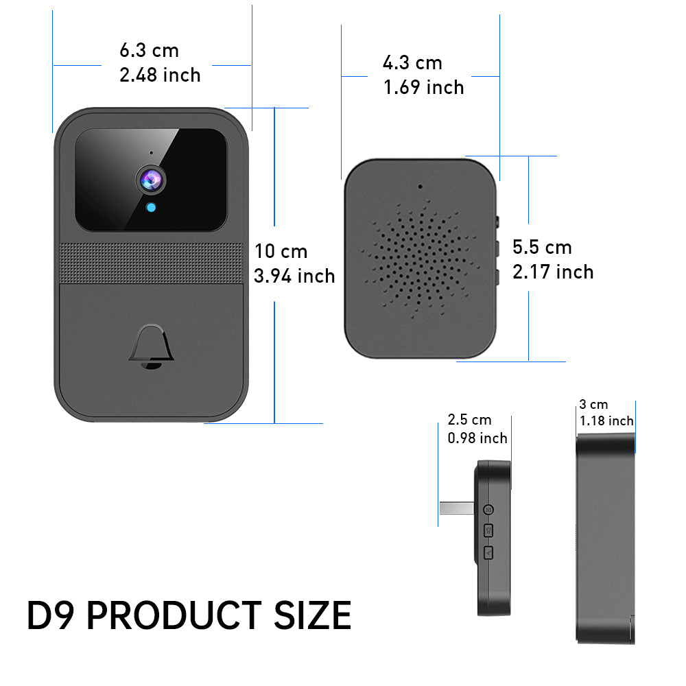 Dry Bettery Smart Wi-Fi Video Doorbell 480P HD PIR Motion + Wireless Chime+ FREE Cloud storage