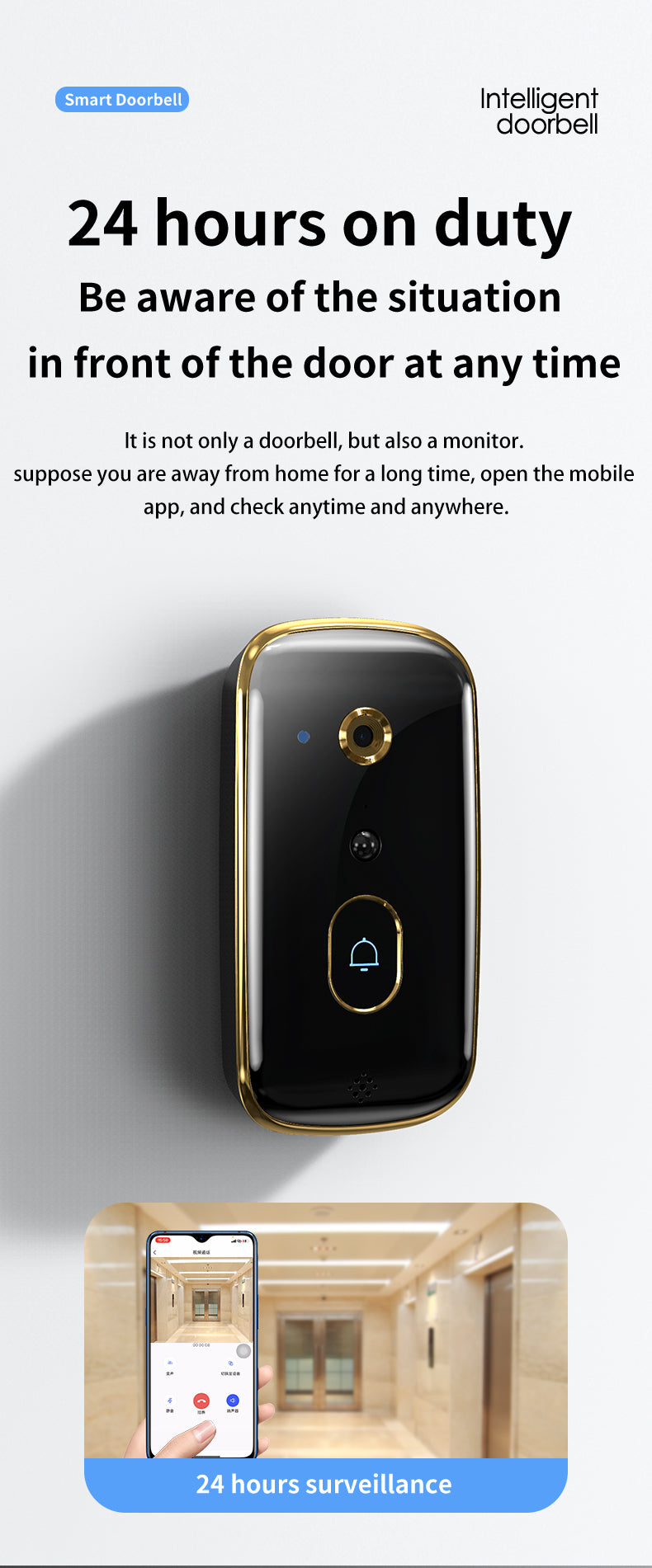 Smart Wi-Fi Video Doorbell X10 480P HD PIR Motion + Wireless Chime + FREE Cloud storage 2.4GHz wifi