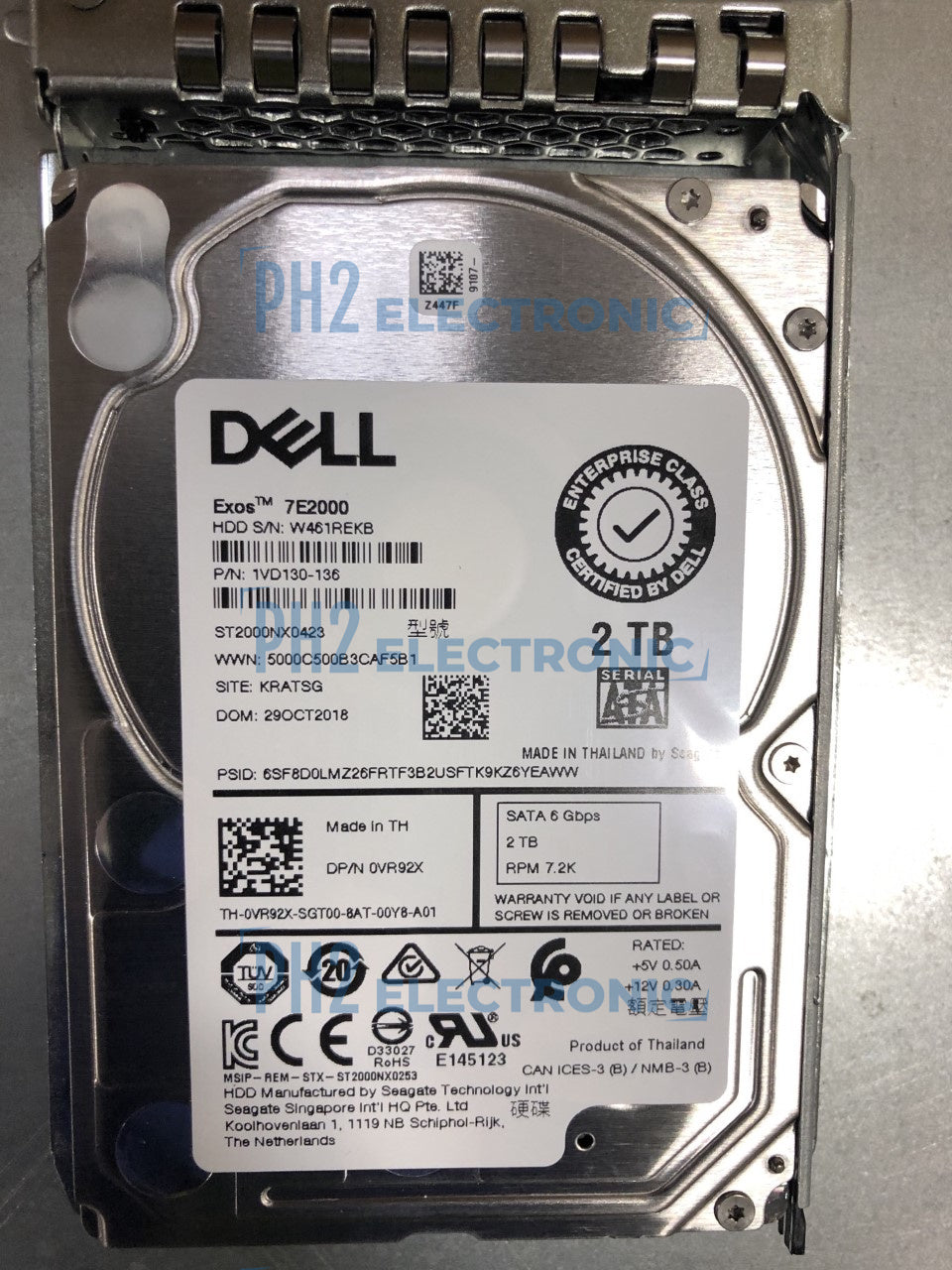 DELL 	ST2000NX0423 	VR92X	0VR92X	2TB 7.2K SATA 2.5'' SFF 6Gb/s Hard Drive HDD WITH R tray