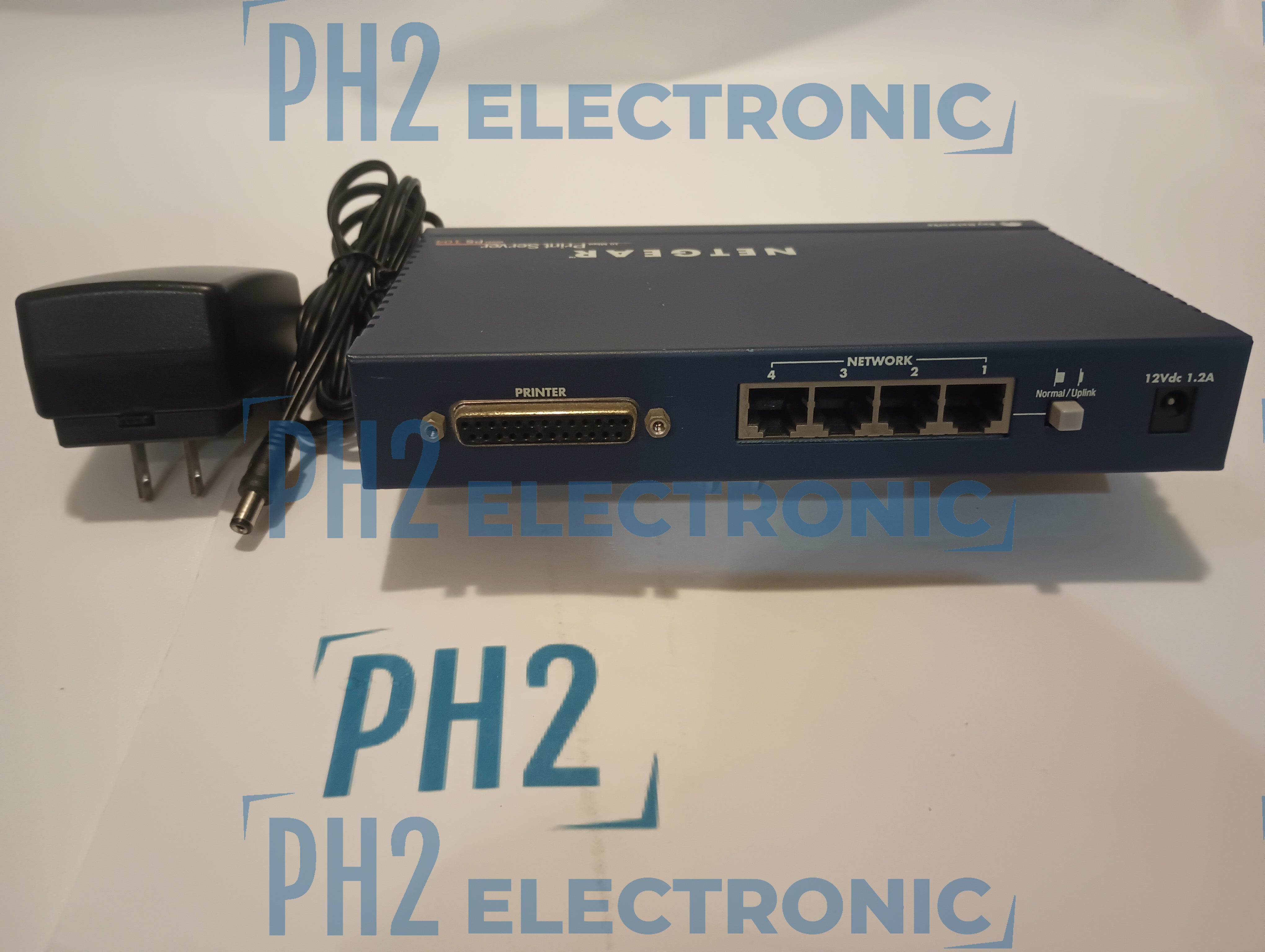 Netgear 10 Mbps Print Server Model PS 104 BLUE WITH POWER CABLE