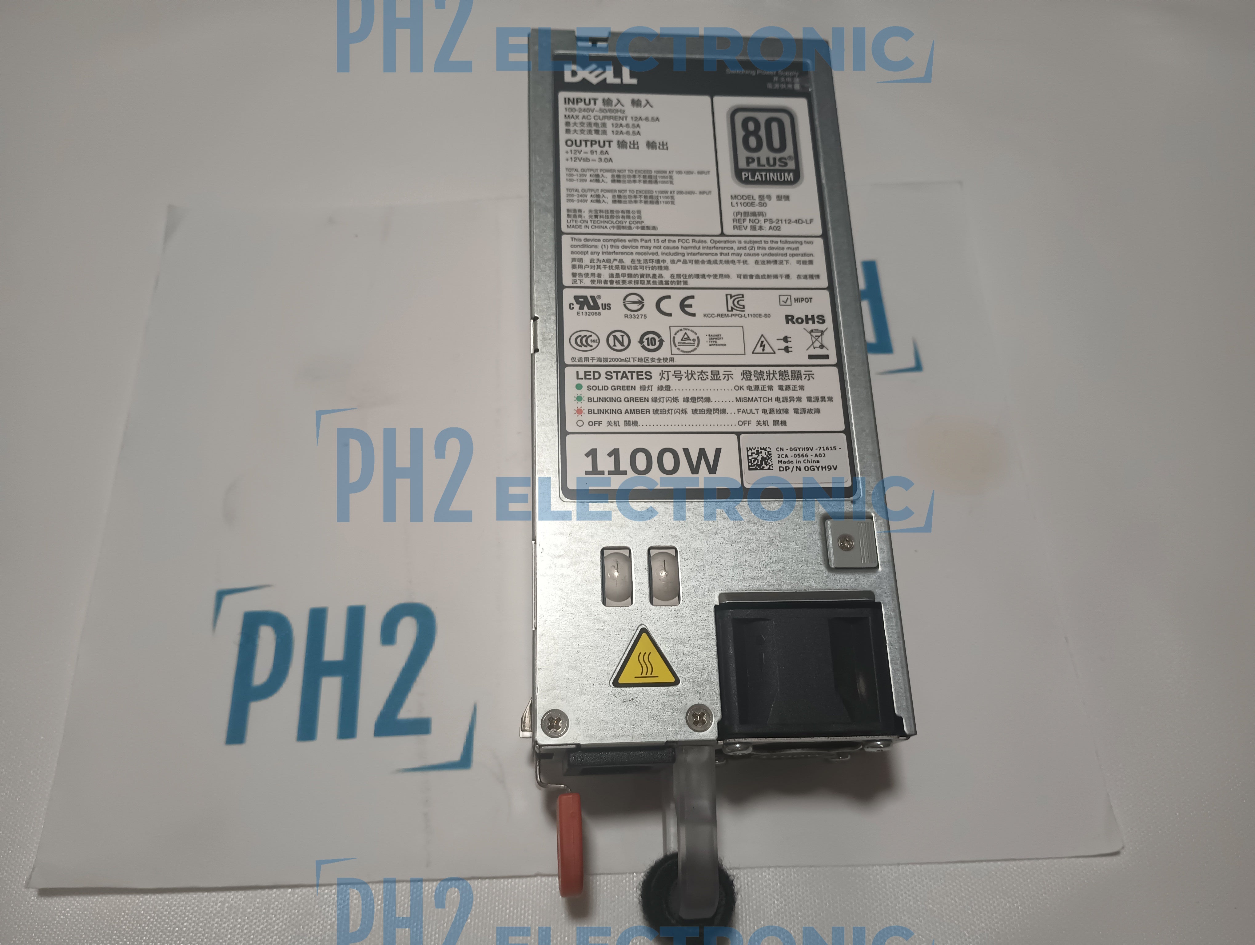 DELL GYH9V 0GYH9V PowerEdge R620 R720 R820 1100W 80 Plus Platinum Power Supply