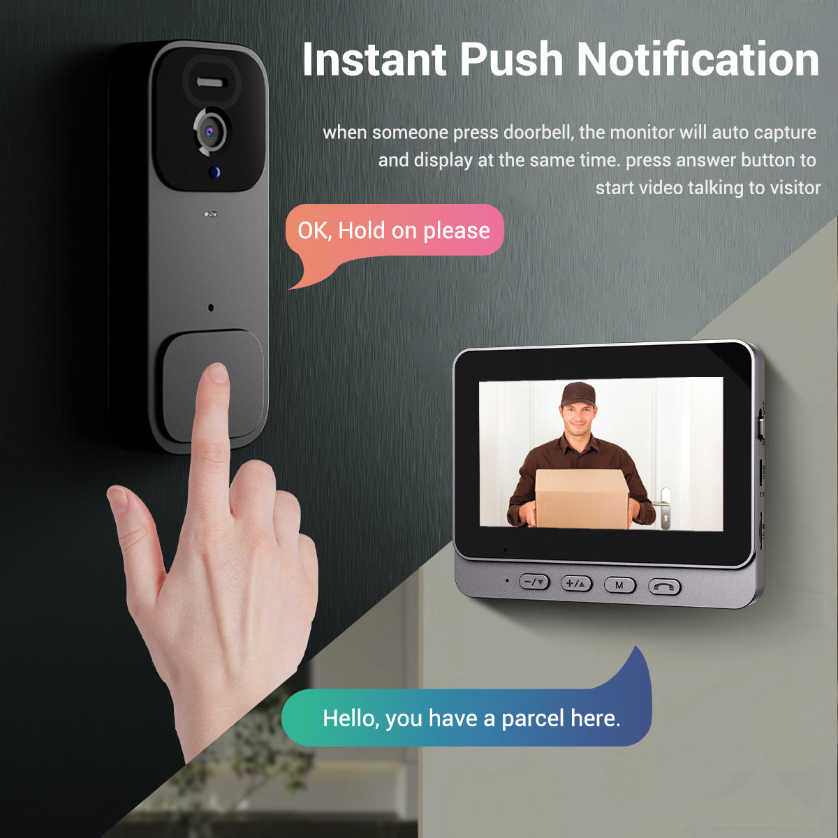 Smart Visual Intercom Video Doorbell PIR Motion Infrared Night Vision + Wireless Chime+Overall device waterproof+WIFI FREE Cloud Save