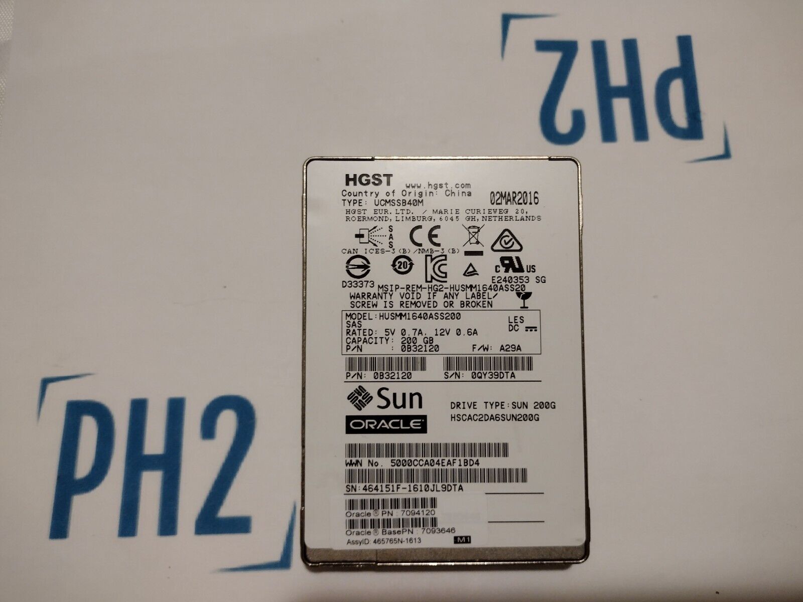 SUN HSCAC2DA6SUN200G HUSMM1640ASS200 7093646 200GB 12Gb SAS 2.5''UCMSSB40M