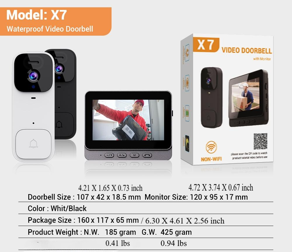 Smart Visual Intercom Video Doorbell PIR Motion Infrared Night Vision + Wireless Chime+Overall device waterproof+WIFI FREE Cloud Save